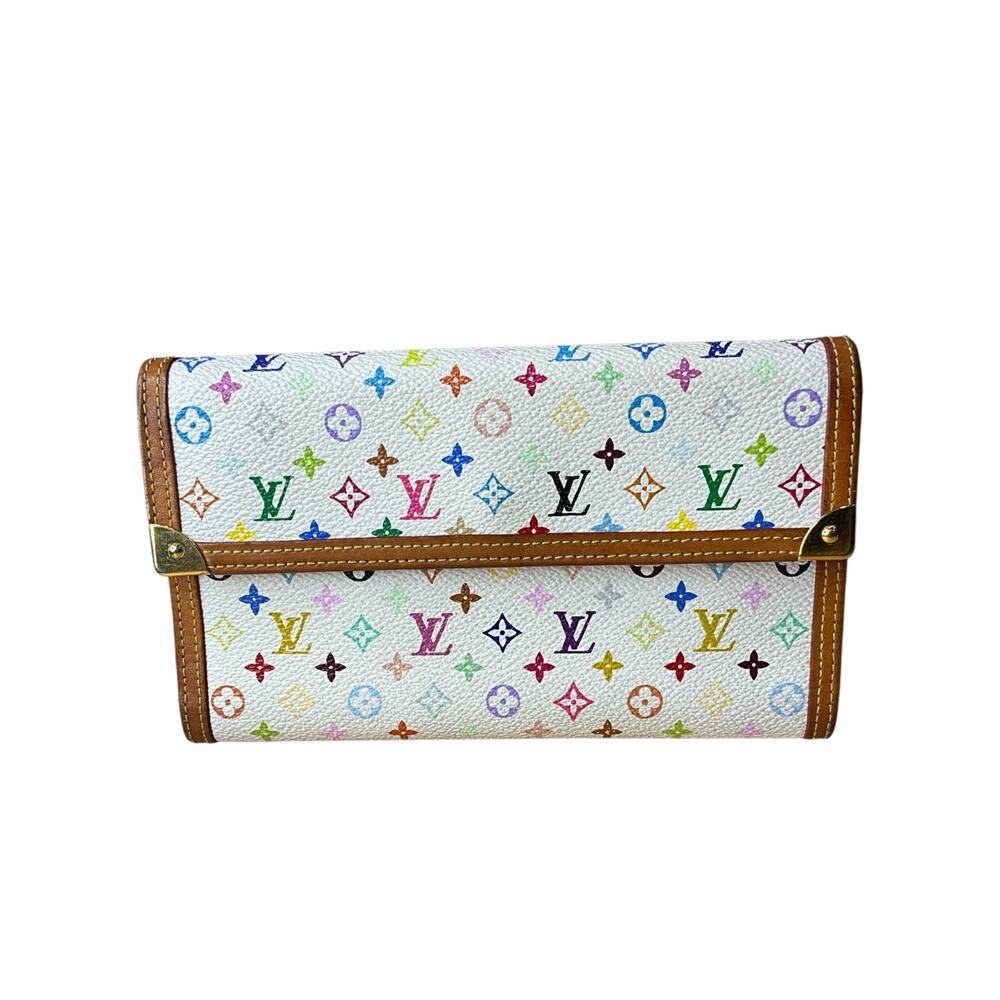 Authentic Louis Vuitton Monogram Multicolore Trésor Wallet – White 404.